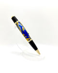 Gatsby Style Acrylic Ballpoint Pen - Blue and Yellow, Gold Tone