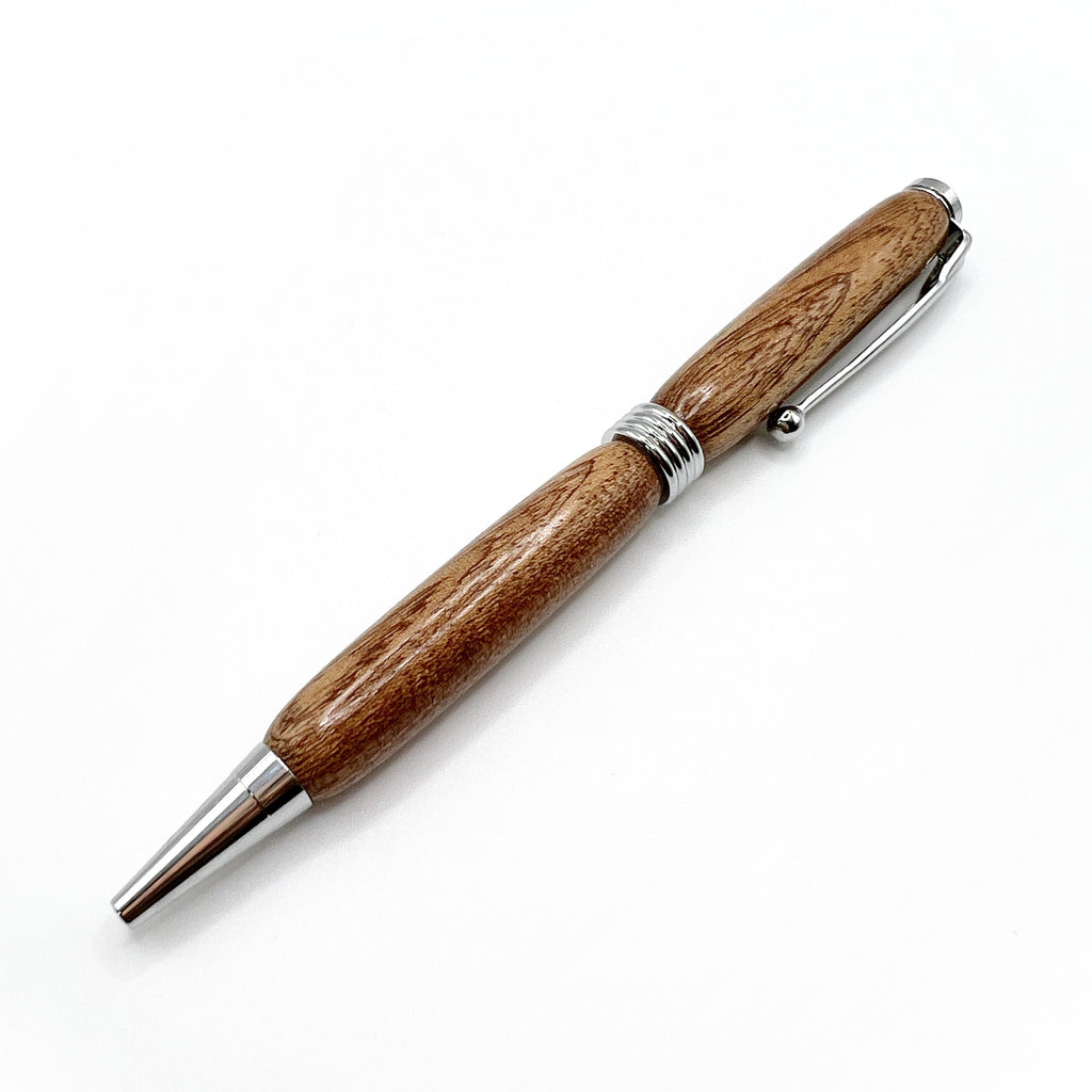 Slimline Wooden Ballpoint Pen - Oak Wood, Chrome Tone