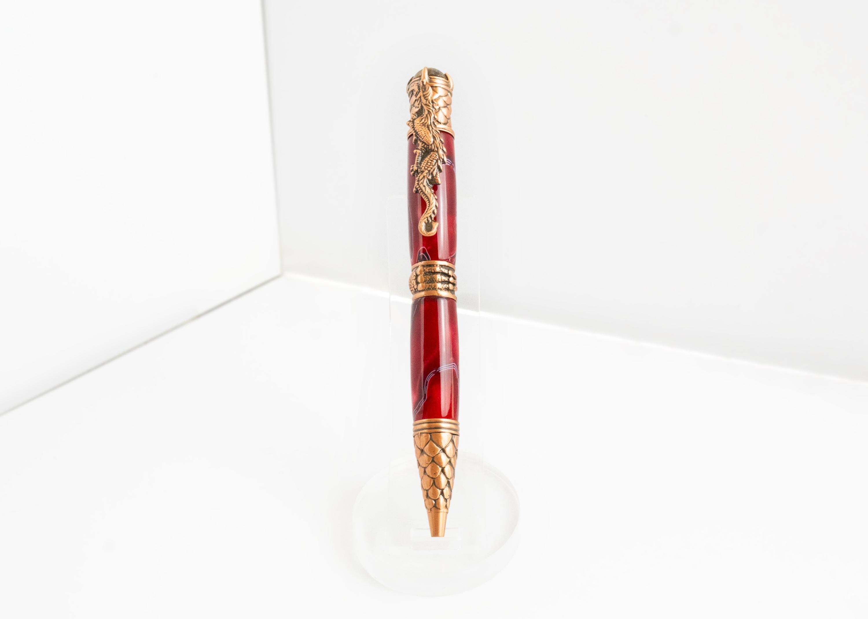 Dragon Acrylic Ballpoint Pen - Red, Antique Gold