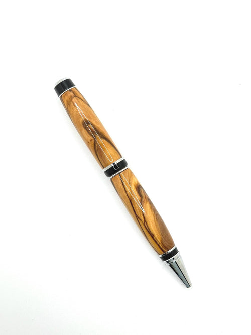 Cigar Style Wooden Ballpoint Pen - Figured Olive, Chrome Tone