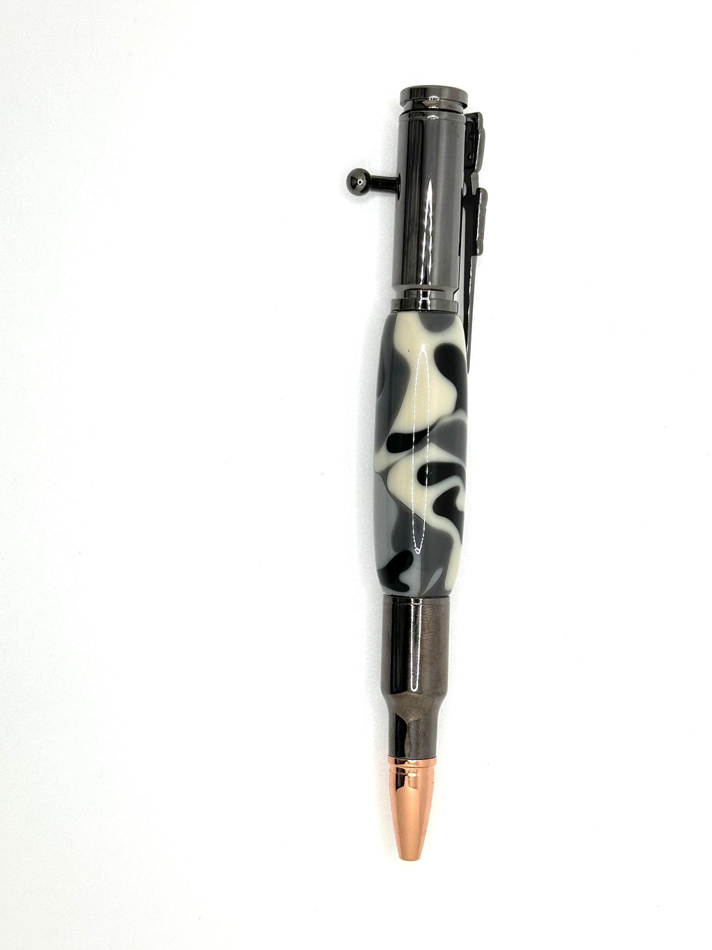 Bolt Action Acrylic Pen - Gray Camo, 30 Caliber Gunmetal