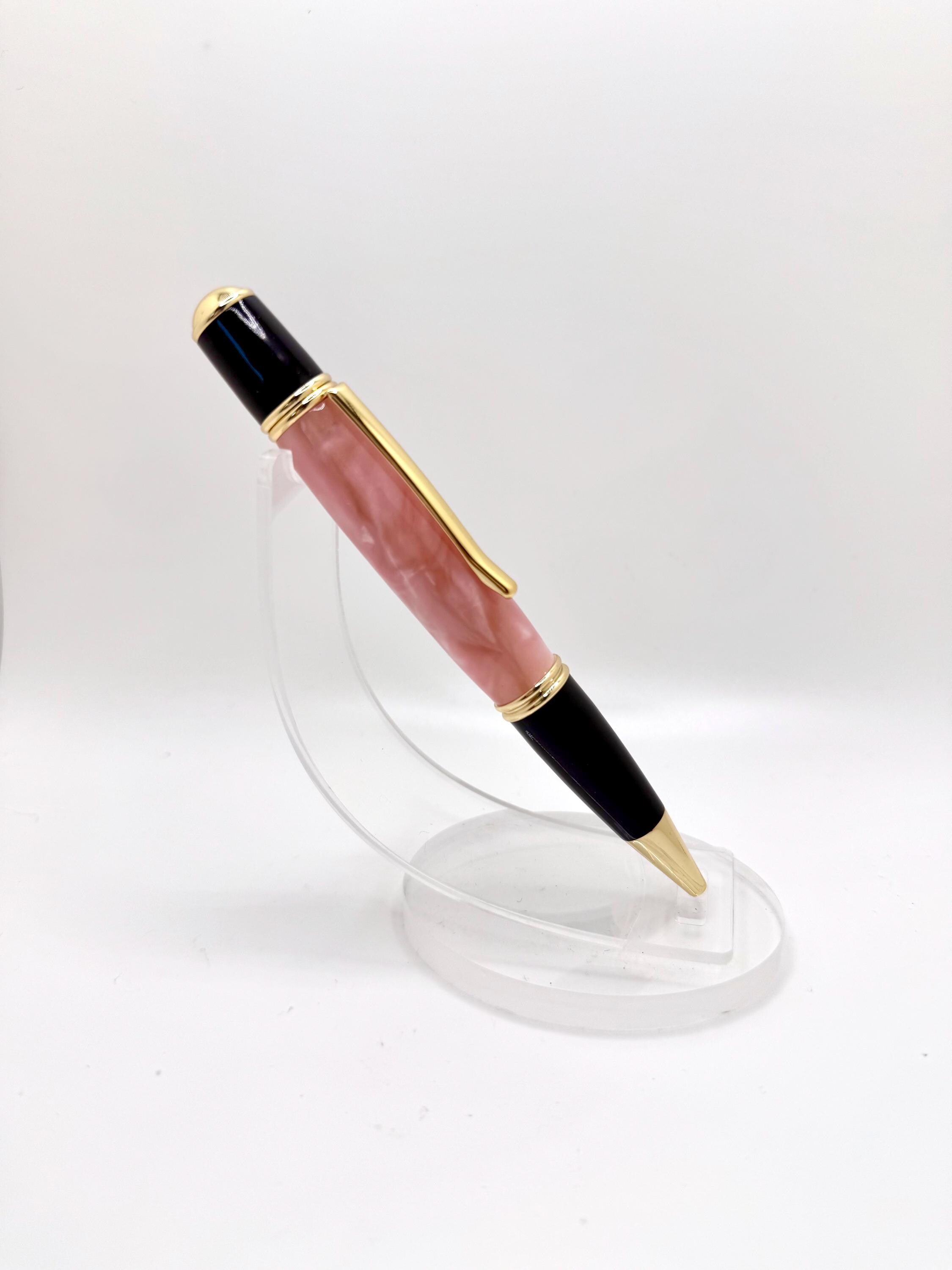 Gatsby Style Acrylic Ballpoint Pen - Rosy Pink, Gold Tone