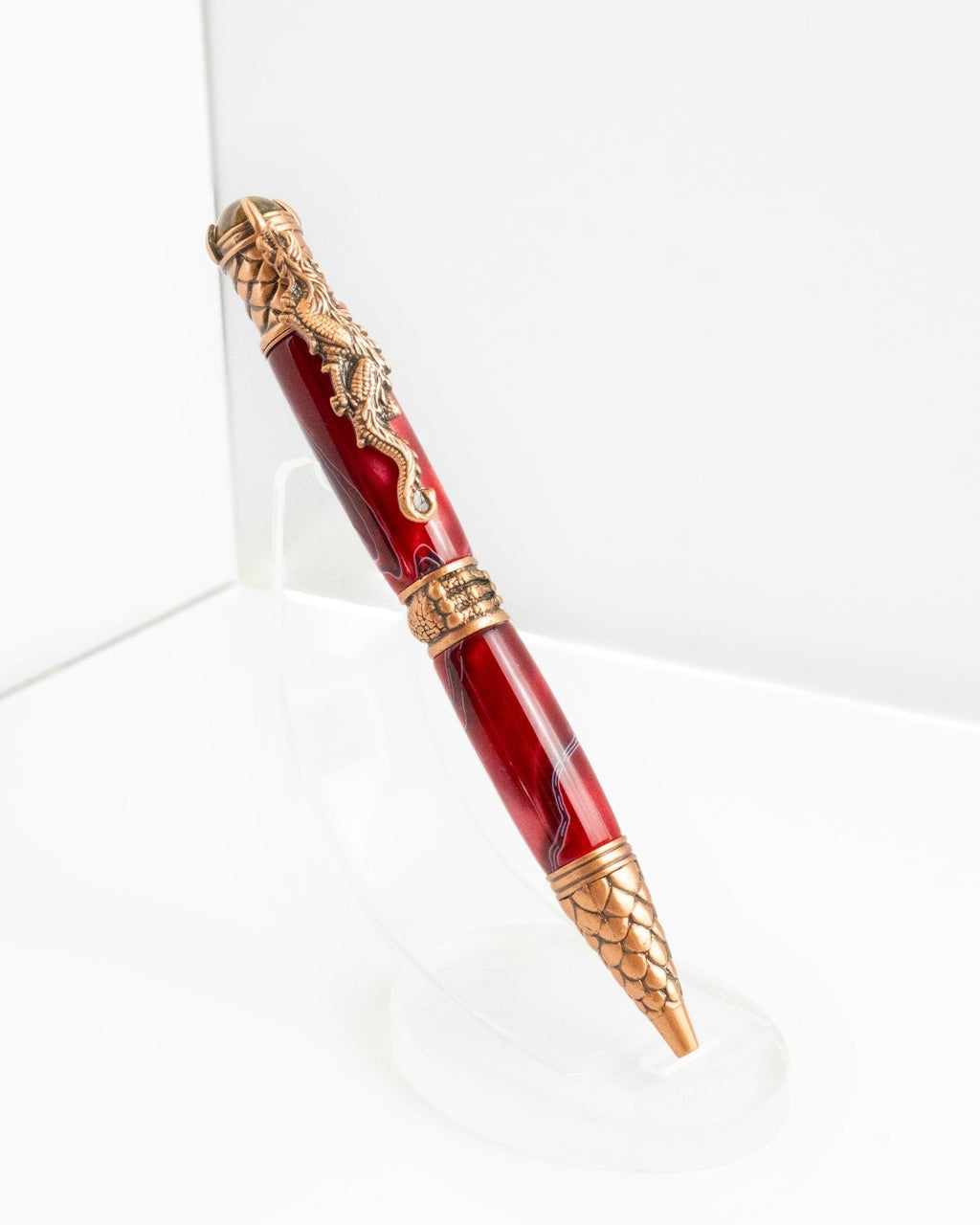 Dragon Acrylic Ballpoint Pen - Red, Antique Gold