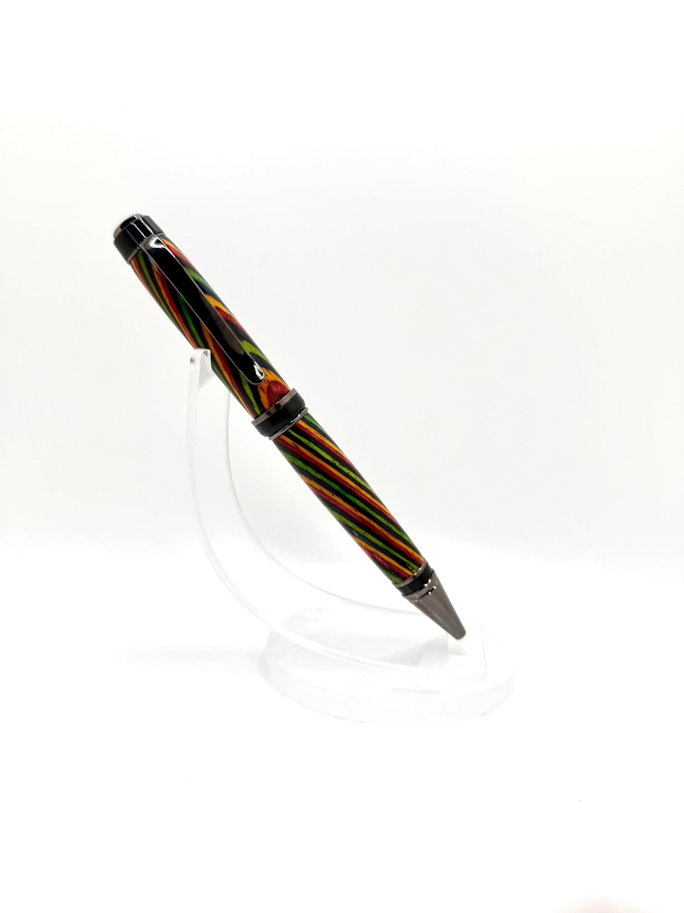 Cigar Style Wooden Ballpoint Pen - Green Composite Swirl, Gunmetal Tone