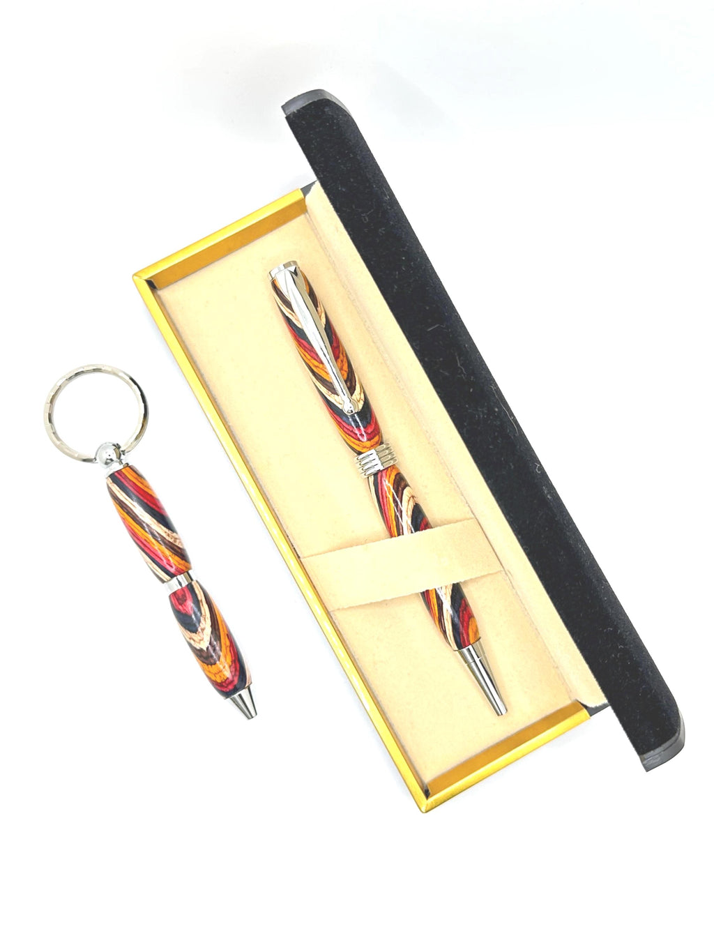 Slimline Wooden Ballpoint Pen - Composite Exotic Wood Sunset Swirl, Chrome Tone