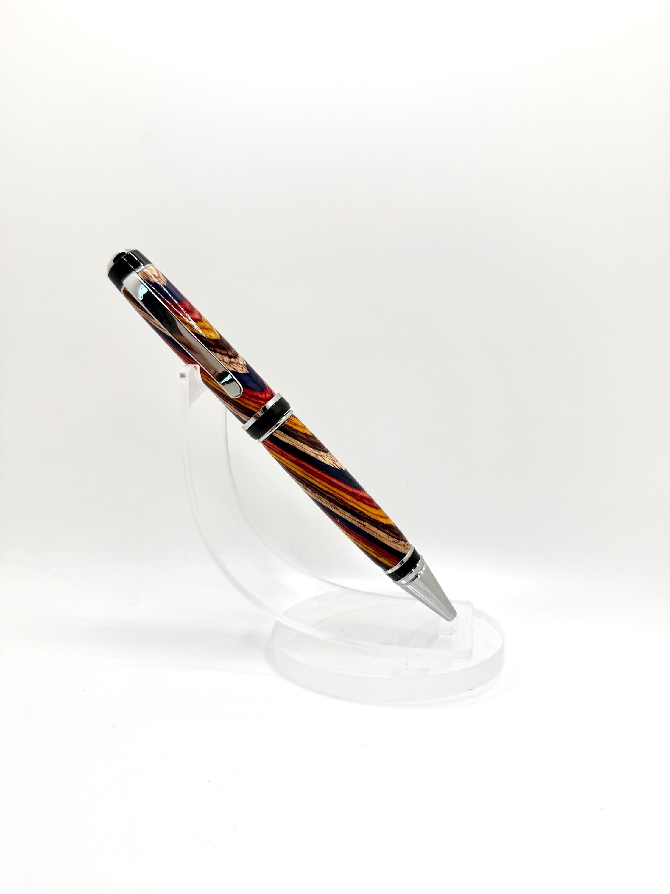Cigar Style Wooden Ballpoint Pen - Sunset Swirl, Chrome Tone