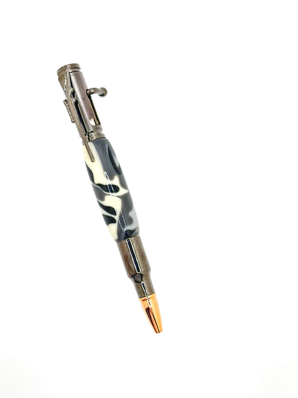 Bolt Action Acrylic Pen - Gray Camo, 30 Caliber Gunmetal