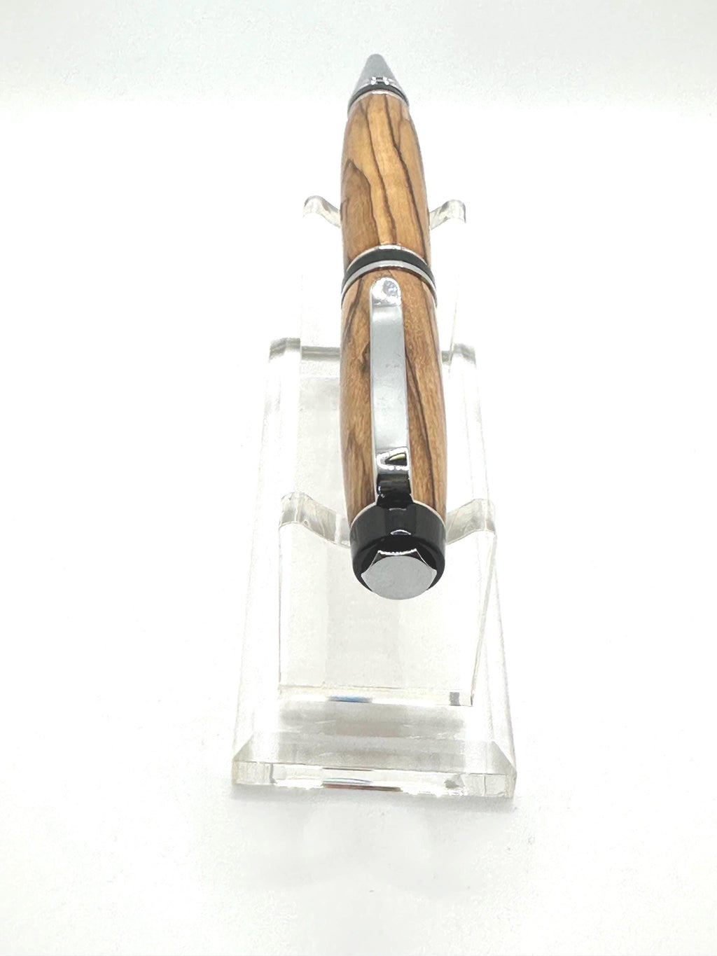 Cigar Style Wooden Ballpoint Pen - Figured Olive, Chrome Tone