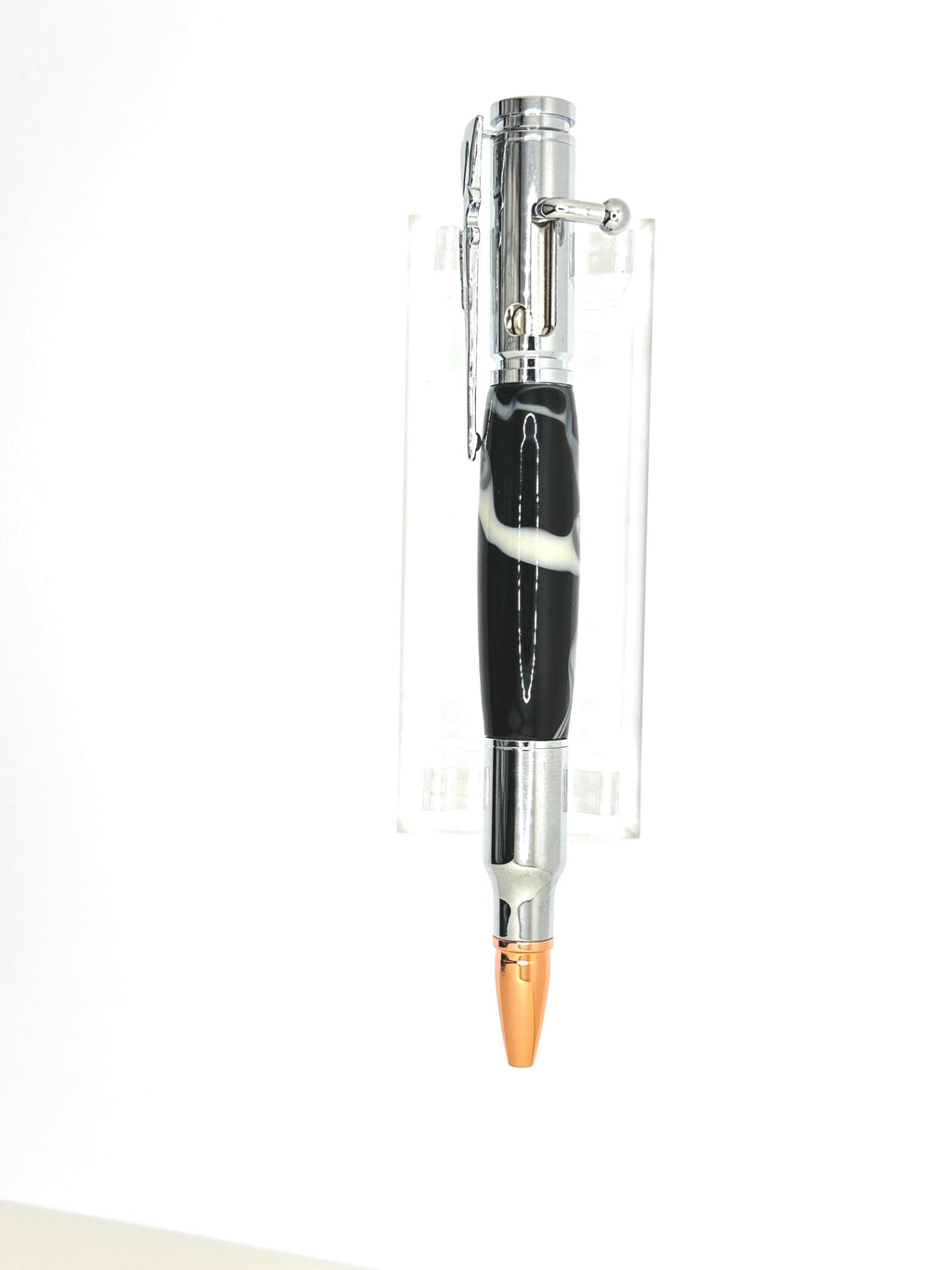 Bolt Action Acrylic Ballpoint Pen - Black Camo, Silver Tone
