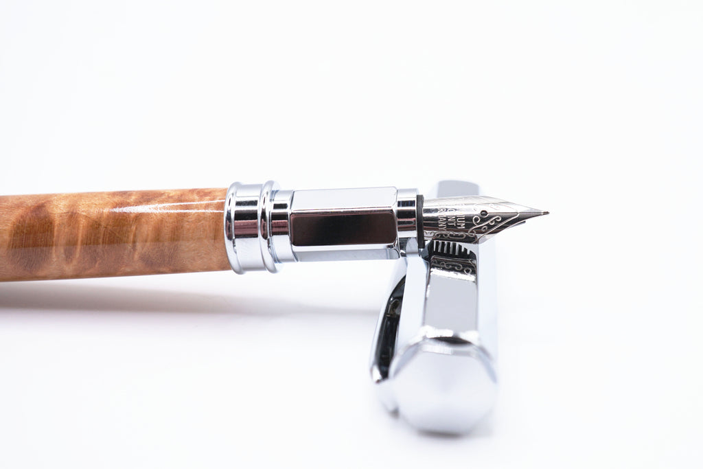 Vertex Fountain Pen - Maple Burl Wood, Silver