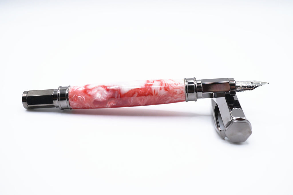Vertex Fountain Pen - Red and Pink Acrylic, Gunmetal