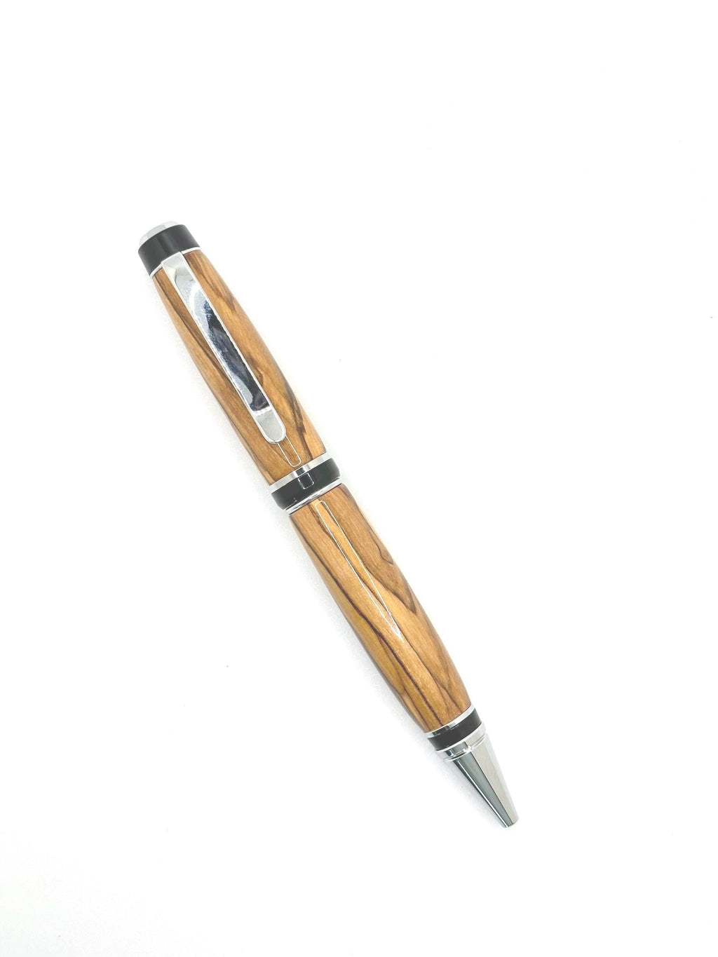 Cigar Style Wooden Ballpoint Pen - Figured Olive, Chrome Tone
