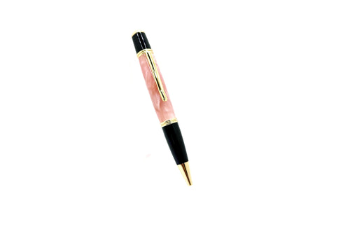 Gatsby Style Acrylic Ballpoint Pen - Rosy Pink, Gold Tone