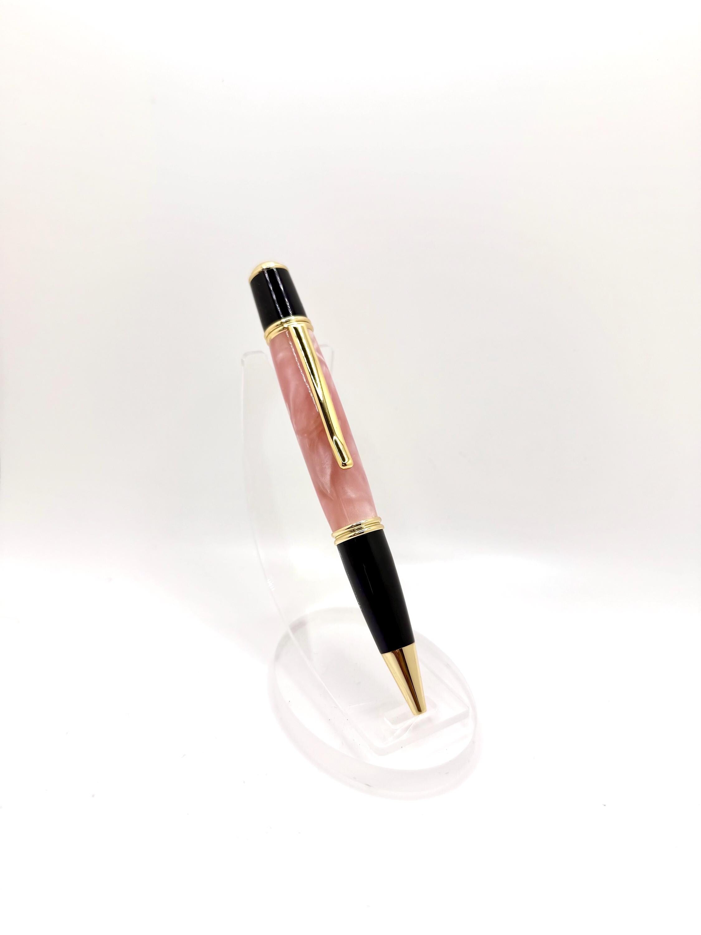 Gatsby Style Acrylic Ballpoint Pen - Rosy Pink, Gold Tone