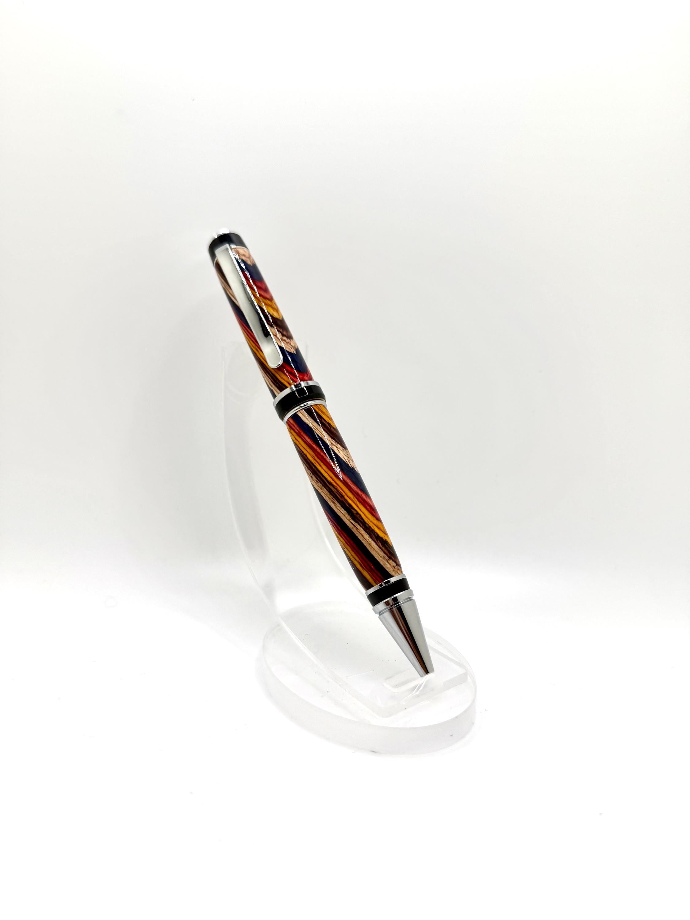 Cigar Style Wooden Ballpoint Pen - Sunset Swirl, Chrome Tone
