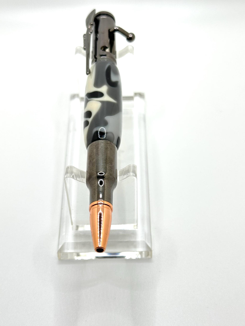 Bolt Action Acrylic Pen - Gray Camo, 30 Caliber Gunmetal