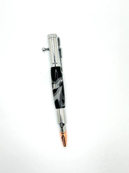 Bolt Action Acrylic Ballpoint Pen - Black Camo, Silver Tone