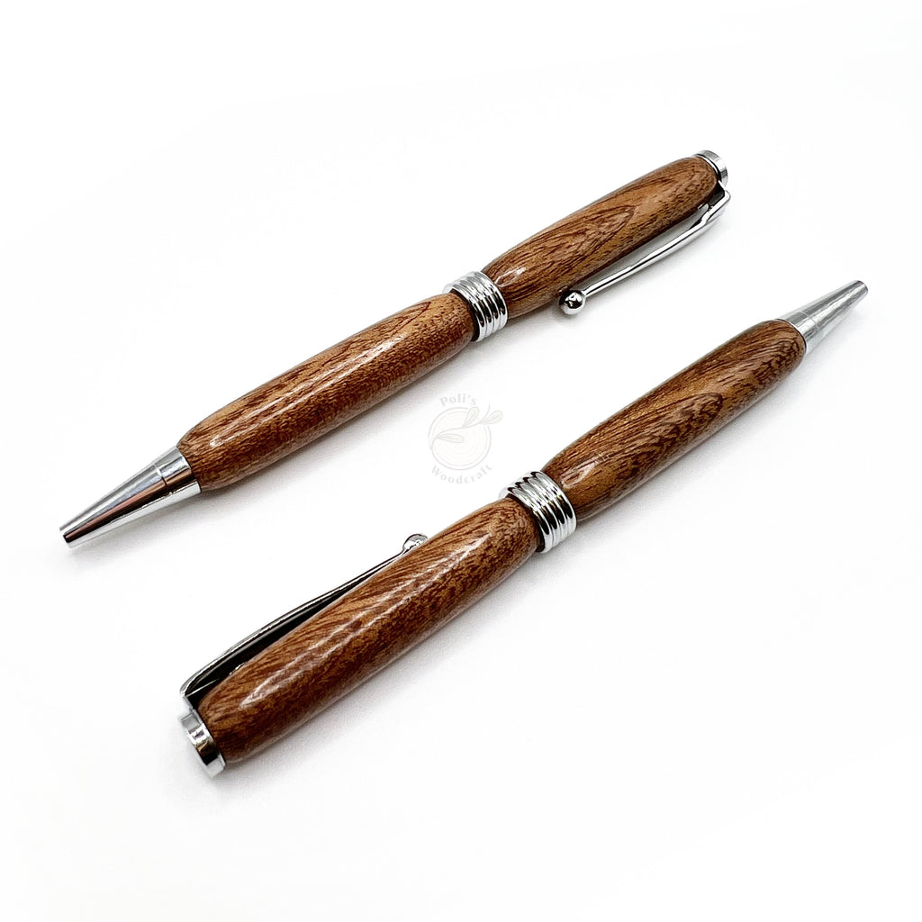 Slimline Wooden Ballpoint Pen - Oak Wood, Chrome Tone